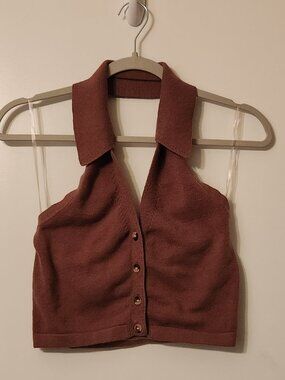 Halter Top Sweater Vest with Collar in Mauve